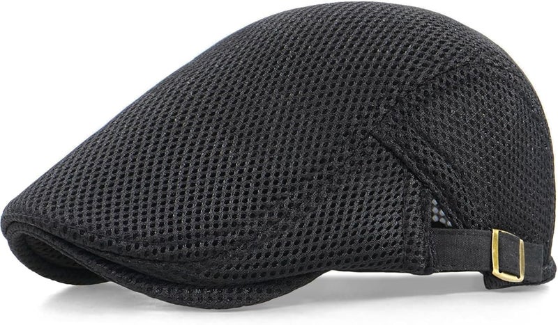 Xinveen Men's Mesh Cap Breathable Summer Newsboy Hat Adjustable Beret Ivy Cap Irish Cabbie Driving Hunting Hats - Image 1